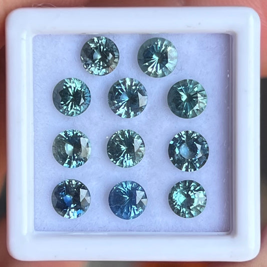 5.67ct set of 4.65mm Unheated Teal Sapphires